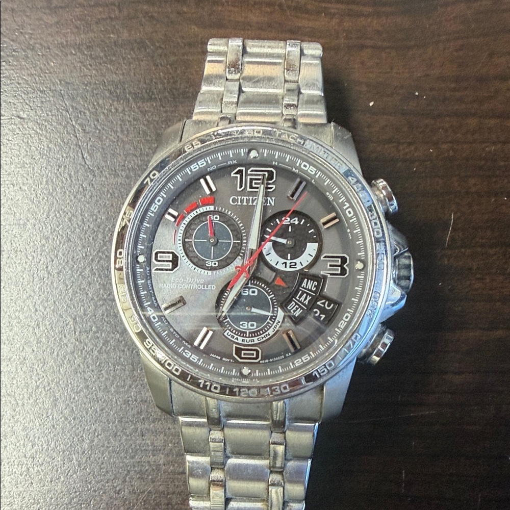 Citizen Silver Watch with Black and Red Details